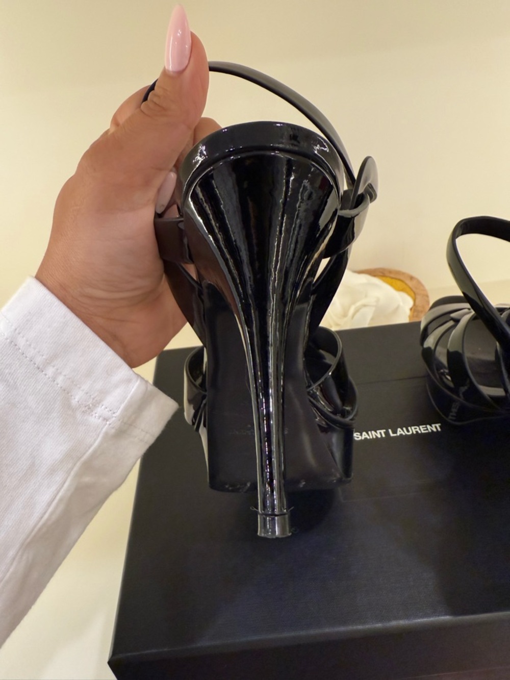 Saint Laurent Black Patent Leather Strappy Platform Heels - Picture 3 of 10